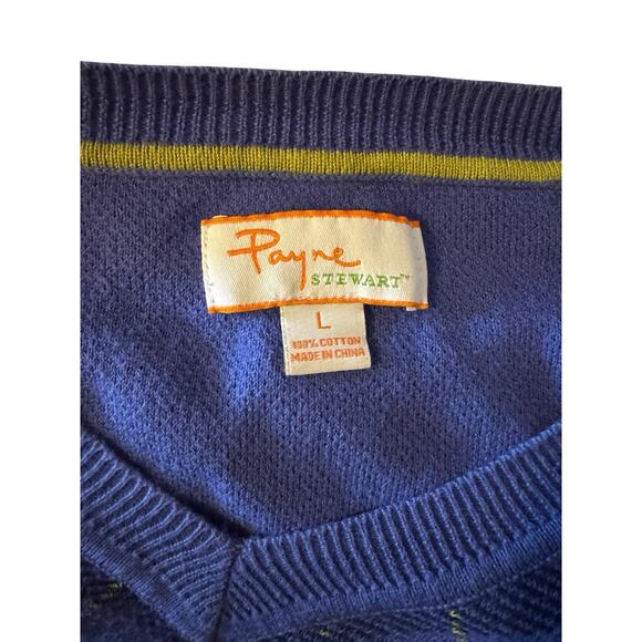 Payne Stewart Golf Sweater Purple Black Argyle Long Sleeve V-Neck Cotton Large - Picture 6 of 6